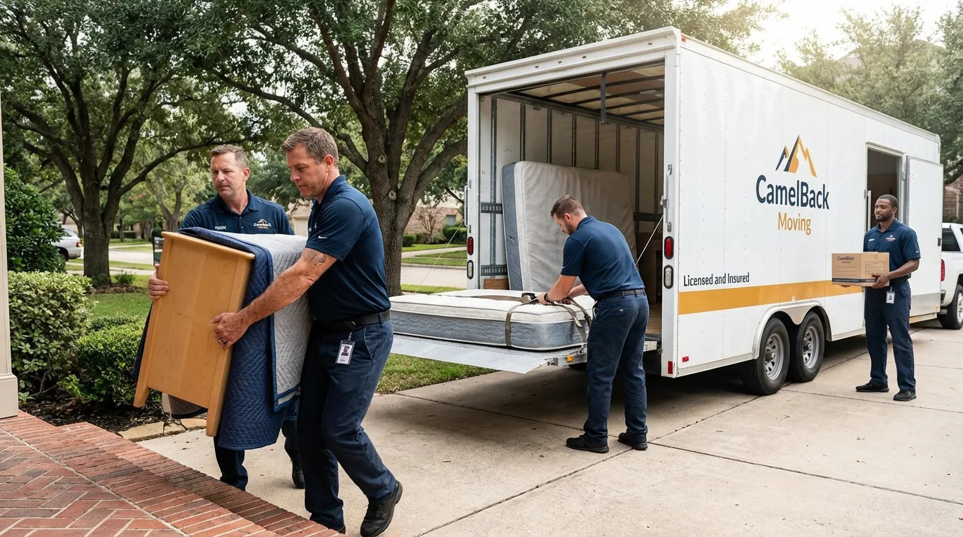 Crew loading residential truck for cross-state move from Whiteville, NC