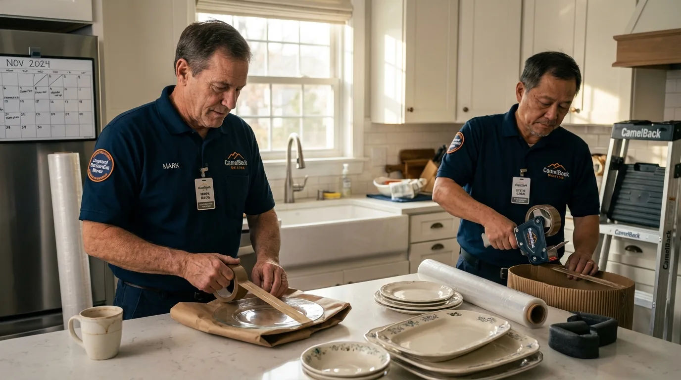 Professional crew packing kitchen dishware in Whiteville, NC